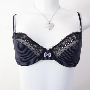 y2k passionata navy pinstripe lace bra coquette lingerie